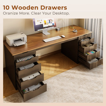 Casacomoda 55" Home Office Desk with 10 Drawers, Large Writing Desk with Storage, Black