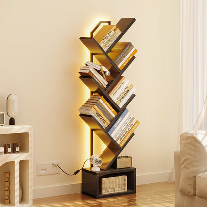 Casacomoda 6-Tier Tree Floor Lamp with Integrated LED Shelving, Modern Display Stand for Living Room & Home Office, Black