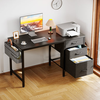 Casacomoda 40 inch Computer Desk with Fabric Drawers & File Cabinet, Home Office Desk with Cloth Storage Bag and Hook, Vanity Desk for Bedroom, Black