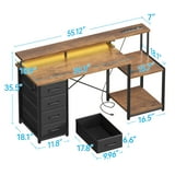 Casacomoda 55 Inch Computer Desk with USB Ports and Power Outlets, Printer Shelf & Built-in LED, 4 Drawers & Storage Shelf, Home Office Desks, Vintage