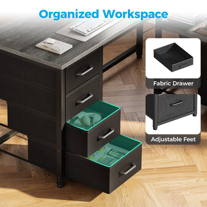 Casacomoda 55 inch Computer Desk with 5 Drawers and File Cabinet for Storage, Office Desk with Storage Shelf & Power Outlets, Home Office Desks, Gray Oak
