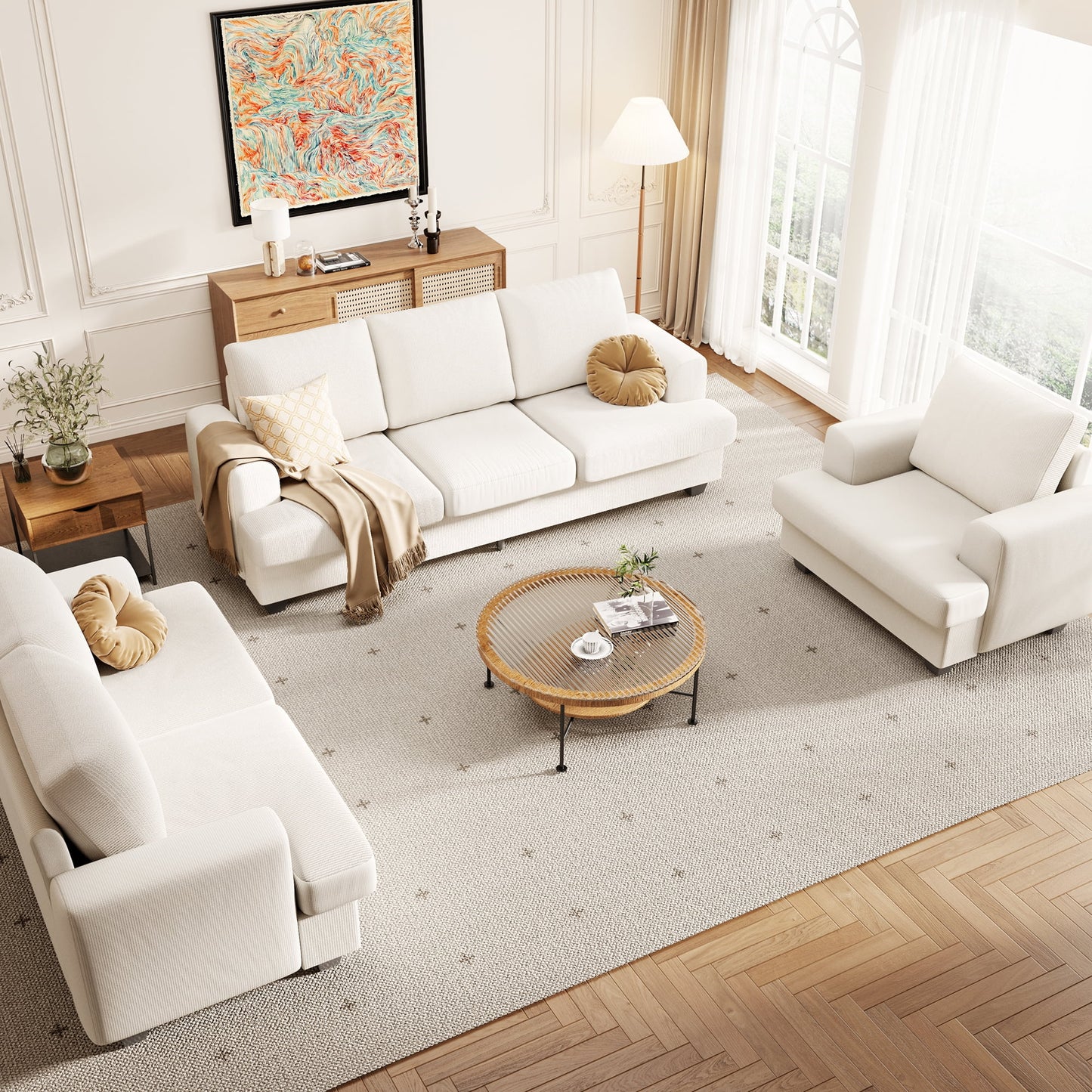 Casacomoda 89" Modern 3-Seater Sofa, Comfy Couches for Living Room, Chenille Sofas for Small Space, Easy Assembly, Beige