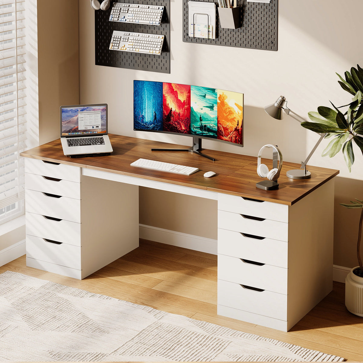 Casacomoda 55" Home Office Desk with 10 Drawers, Large Writing Desk with Storage