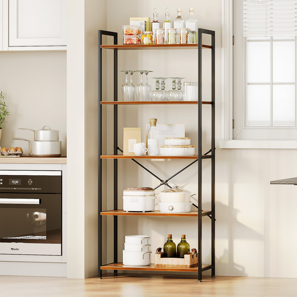 Casacomoda 5-Tier Bookshelf, Freestanding Book Shelf, Home Office Bookcase, Storage Shelving Unit for Bedroom, Living Room, Vintage