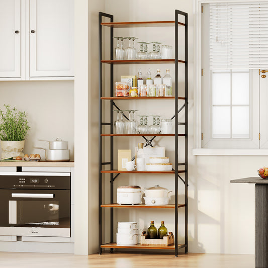 Casacomoda 7-Tier Tall Bookshelf, Large Bookcase with Steel Frame, Deep Book Shelf for Living Room, Home Office, Study, Industrial Style, Vintage