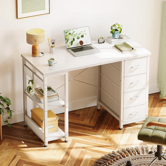 Casacomoda Computer Desk with Drawers & Storage Shelves, 40 Inch Corner Desk for Home Office Bedroom, Small Teen PC Desks with Fabric Drawer, White