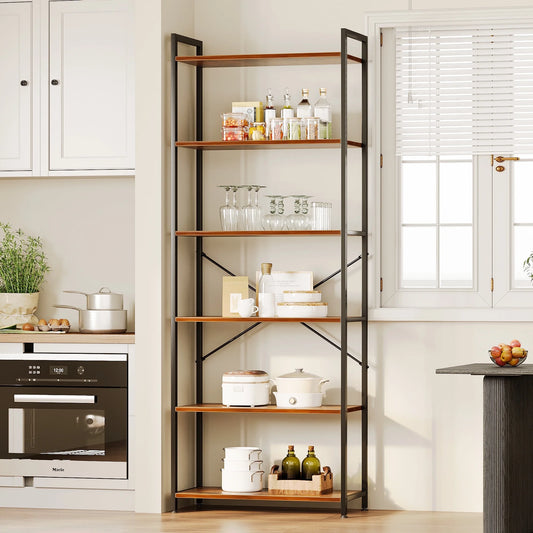 Casacomoda 6-Tier Tall Bookshelf, Large Bookcase with Steel Frame, Deep Book Shelf for Living Room, Home Office, Study, Industrial Style, Vintage