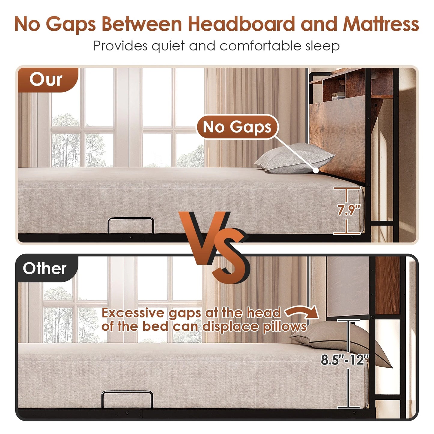 Queen Size Bed Frames, Storage Headboard with Charging Station, RGB Light Strips, Solid and Stable, Noise Free, No Box Spring Needed, Easy Assembly, Rustic Brown