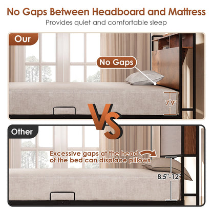Queen Size Bed Frames, Storage Headboard with Charging Station, RGB Light Strips, Solid and Stable, Noise Free, No Box Spring Needed, Easy Assembly, Rustic Brown