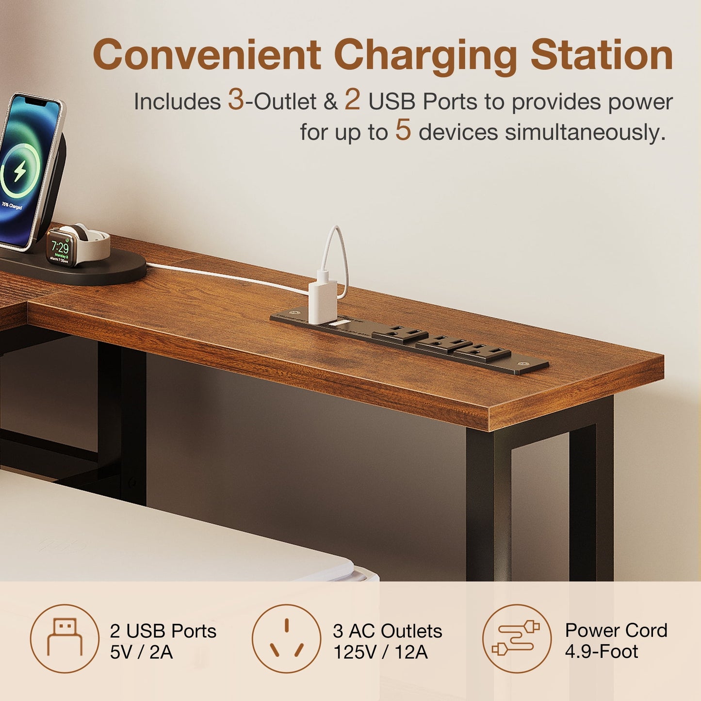 71 inch L Shaped Desk with File Drawers, Reversible L Shaped Gaming Desk with Power Outlets & LED Lights, Computer Desk with Storage Shelves for Home Office, Vintage