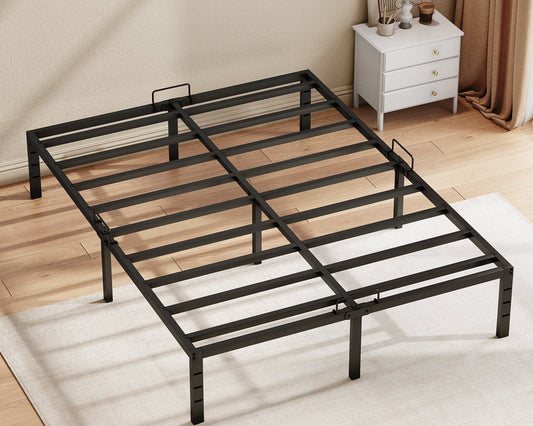 Casacomoda Queen Size Bed Frame, 14 inch Metal Bed Frame with Storage Space, Heavy Duty Sturdy Mattress Foundation, Easy Assembly, No Box Spring Needed, Black