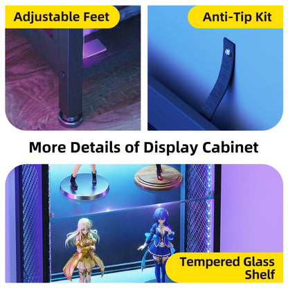 Casacomoda 4-Tier LED Display Cabinet, Gaming Glass Shelf Curio Cabinet with RGB Lights, Open Glass Corner Storage Shelf for Collectibles, Figures, Gaming Room & Living Room, Black