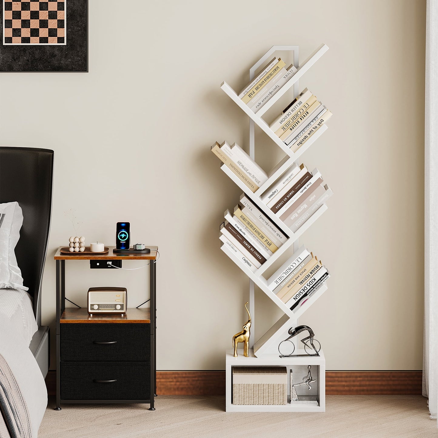 Casacomoda 6-Tier Tree Floor Lamp with Integrated LED Shelving, Modern Display Stand for Living Room & Home Office, White