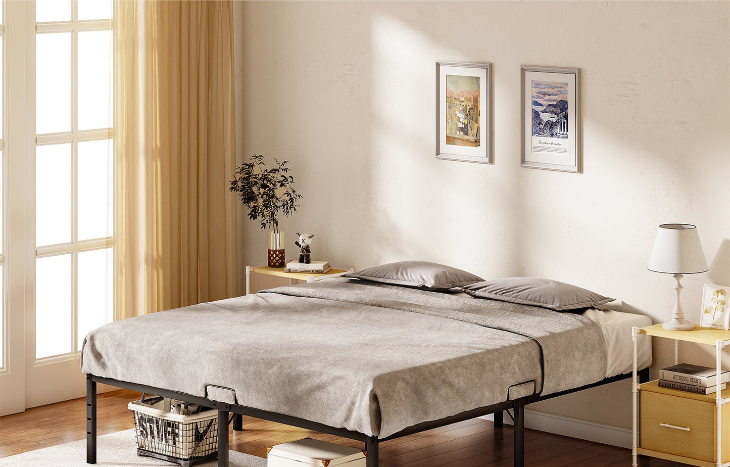 Casacomoda King Size Bed Frame, 18 inch Metal Bed Frame with Storage Space, Heavy Duty Sturdy Mattress Foundation,Easy Assembly, No Box Spring Needed, Black