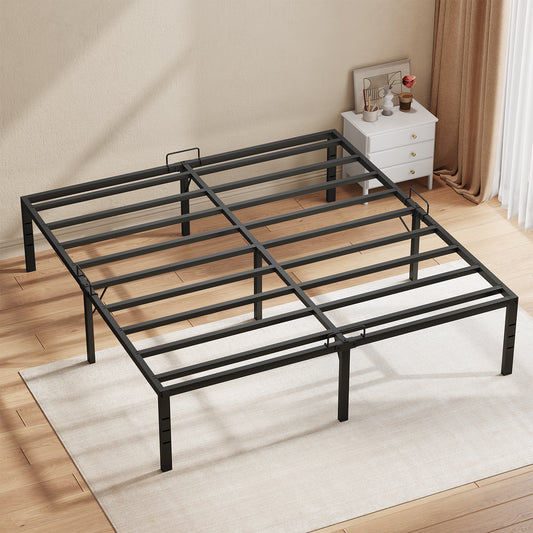 Casacomoda Queen Size Bed Frame, 18 inch Metal Bed Frame with Storage Space, Heavy Duty Sturdy Mattress Foundation,Easy Assembly, No Box Spring Needed, Black