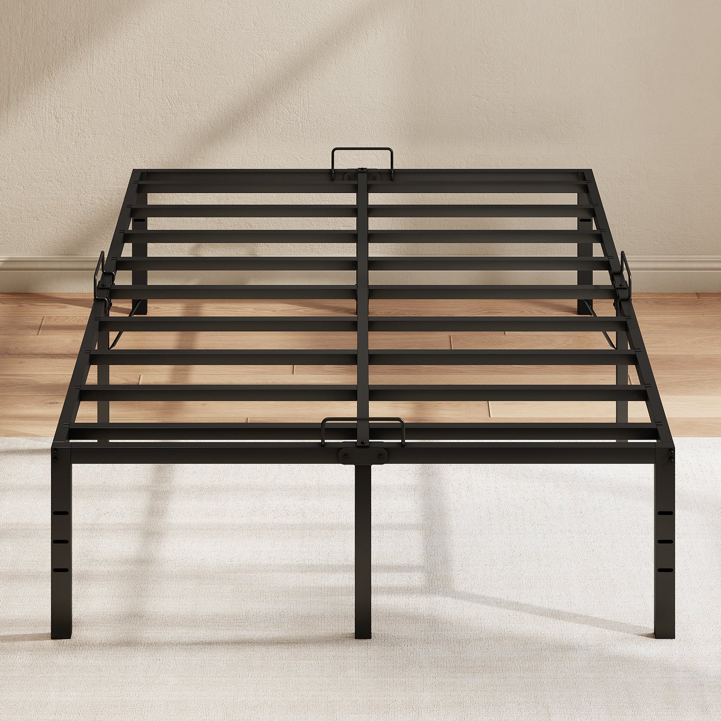 Casacomoda Queen Size Bed Frame, 18 inch Metal Bed Frame with Storage Space, Heavy Duty Sturdy Mattress Foundation,Easy Assembly, No Box Spring Needed, Black