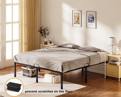 Casacomoda Queen Size Bed Frame, 18 inch Metal Bed Frame with Storage Space, Heavy Duty Sturdy Mattress Foundation,Easy Assembly, No Box Spring Needed, Black