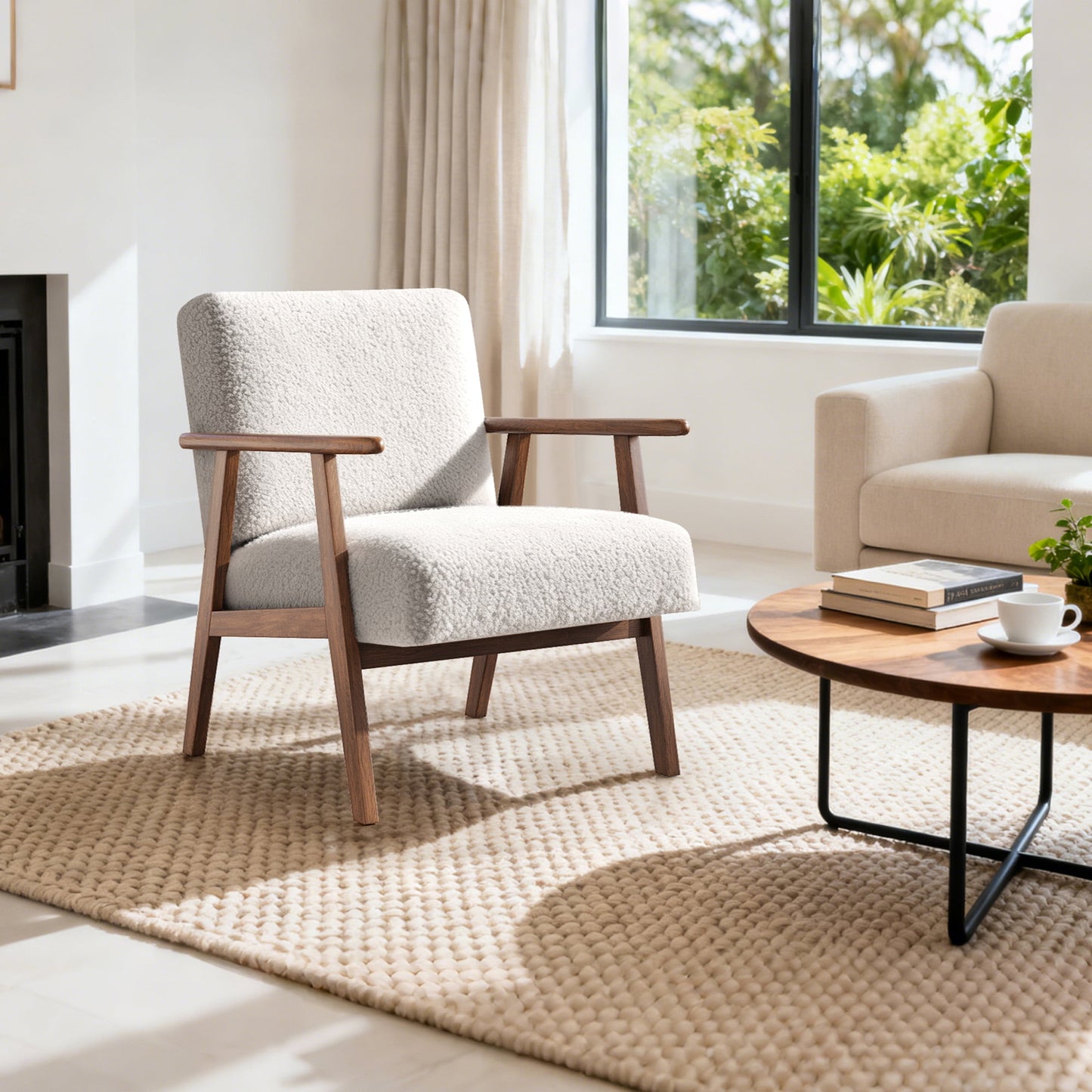 Casacomoda Teddy Velvet Accent Chair for Bedroom, Living Room Chair with Solid Wood Legs, Reading Arm Chair with Soft Cushion for Adults, White