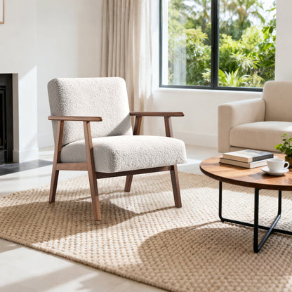 Casacomoda Teddy Velvet Accent Chair for Bedroom, Living Room Chair with Solid Wood Legs, Reading Arm Chair with Soft Cushion for Adults, White