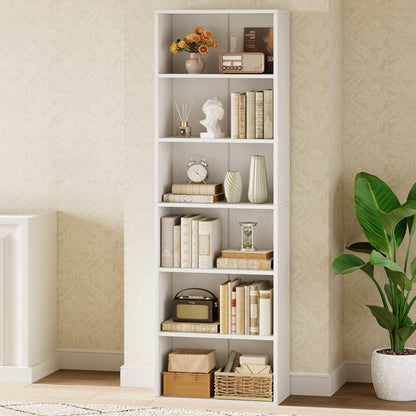 Casacomoda 6-Tier Tall Bookcase, Display Storage Bookshelf set of 2, Space-Saving Bookshelf for Living Room, Bedroom, Home Office, Vintage White, 2-Pack
