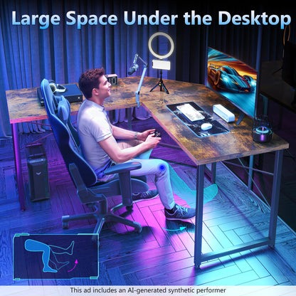Casacomoda Computer Desk L Shaped, 51 Inch Reversible L Shaped Desk, Gaming Desk, Home Office Desk, Vintage Brown