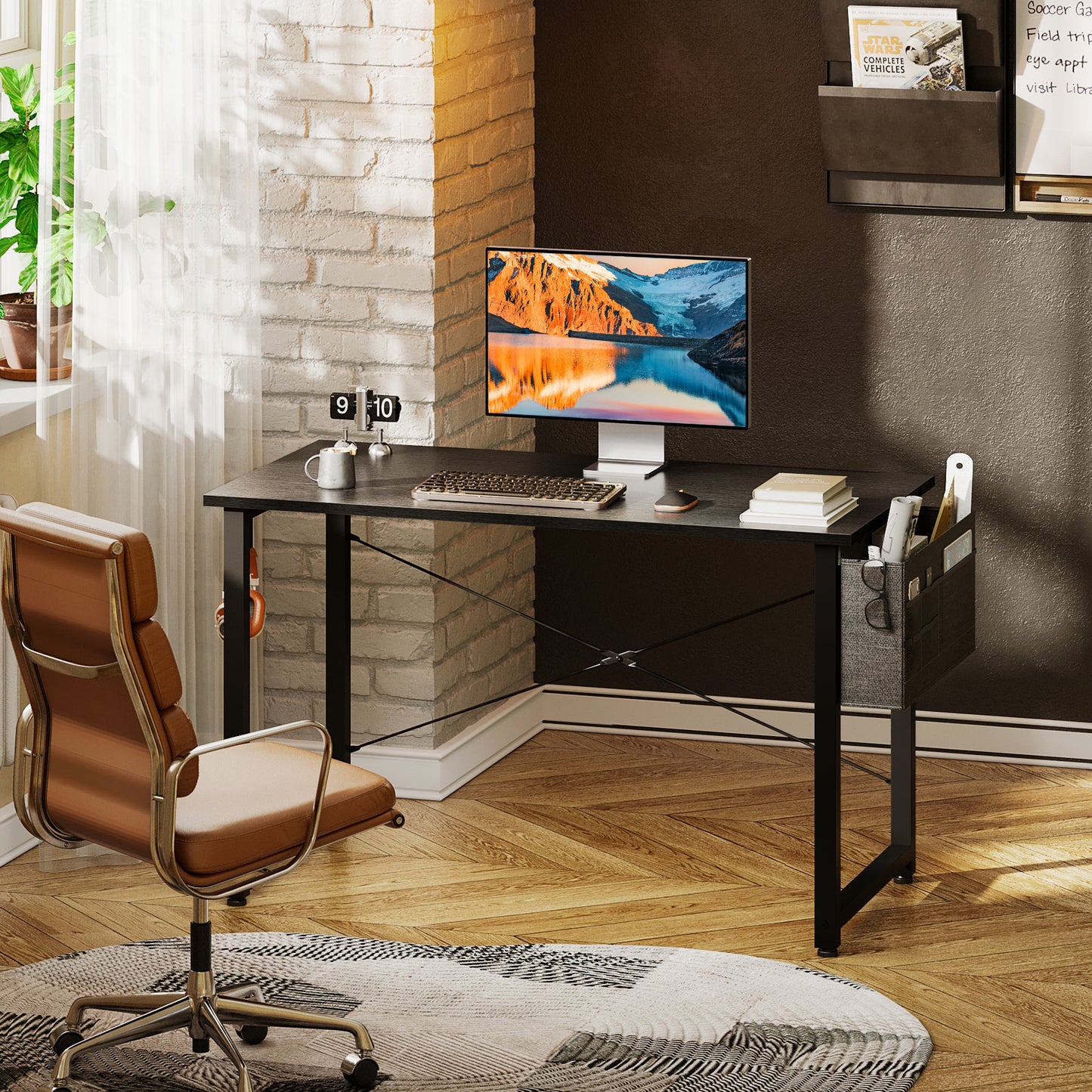 Casacomoda Computer Writing Desk 40 inch, Sturdy Home Office Table, Work Desk with a Storage Bag and Headphone Hook, Black