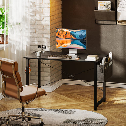 Casacomoda Computer Writing Desk 40 inch, Sturdy Home Office Table, Work Desk with a Storage Bag and Headphone Hook, Black
