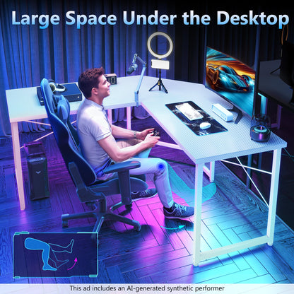Casacomoda Computer Desk L Shaped, 51 Inch Reversible L Shaped Desk, Gaming Desk, Home Office Desk, Carbon Fiber White