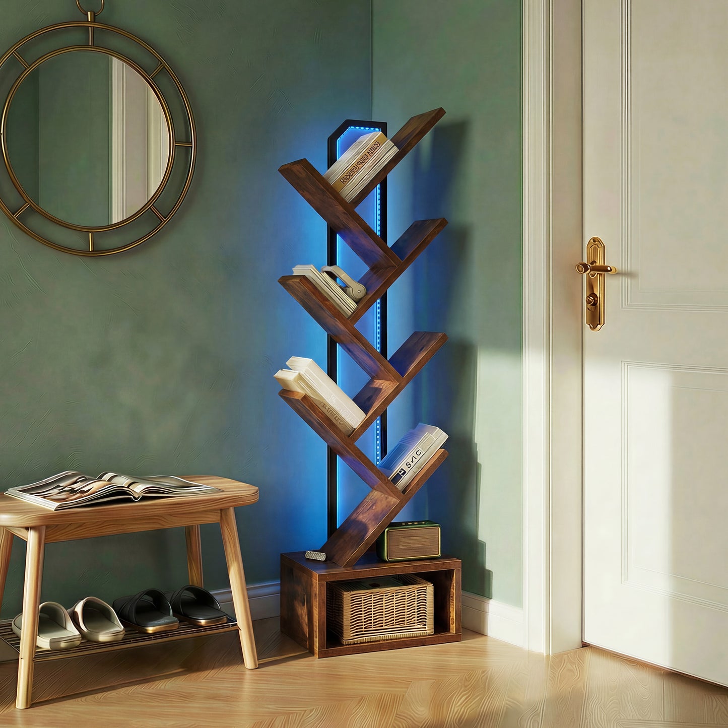 Casacomoda 6-Tier Tree Floor Lamp with Integrated LED Shelving, Modern Display Stand for Living Room & Home Office, Vintage