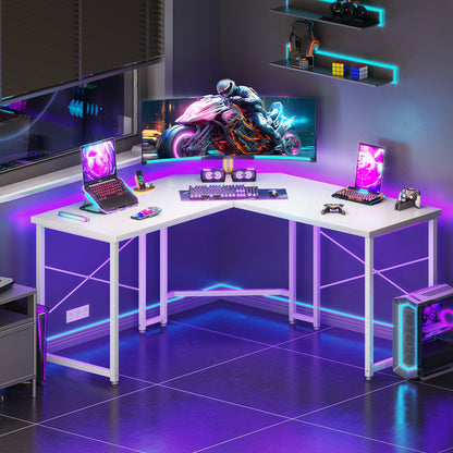 Casacomoda Computer Desk L Shaped, 51” Reversible L Shaped Computer Desk with Monitor Stand, Home Office Desk, Carbon Fiber White