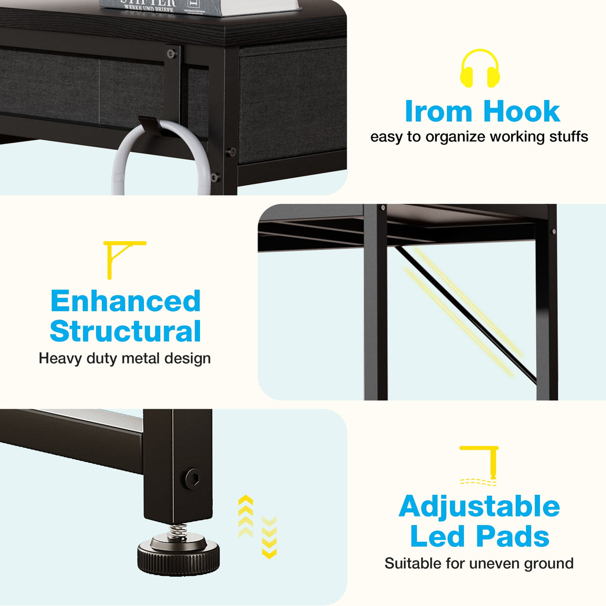 Casacomoda 32 Inch Writing Desk with 2 Fabric Drawers, Modern Study Table with Storage, Small Computer Desk for Small Space, Home Office Desk, Black