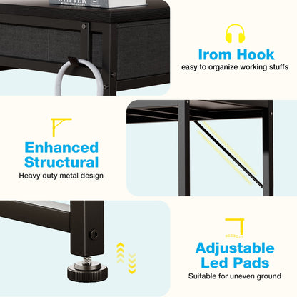 Casacomoda 32 Inch Writing Desk with 2 Fabric Drawers, Modern Study Table with Storage, Small Computer Desk for Small Space, Home Office Desk, Black