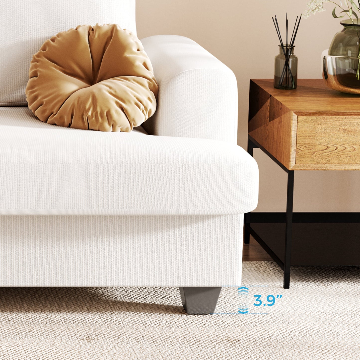 Casacomoda 89" Modern 3-Seater Sofa, Comfy Couches for Living Room, Chenille Sofas for Small Space, Easy Assembly, Beige