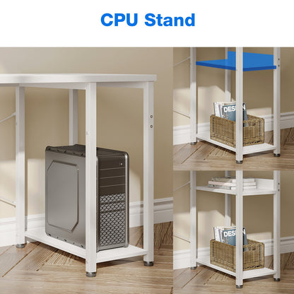 Reversible Modern Simple Style L Shaped Desk with Charging Station and Drawers, Pure White