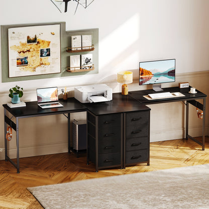 Casacomoda 40 inch Computer Desk with 4 Fabric Drawers — Home Office Desks with Storage, Writing Desk with Side Hook, Desk Study/Work Table for Bedroom and Small Space, Black