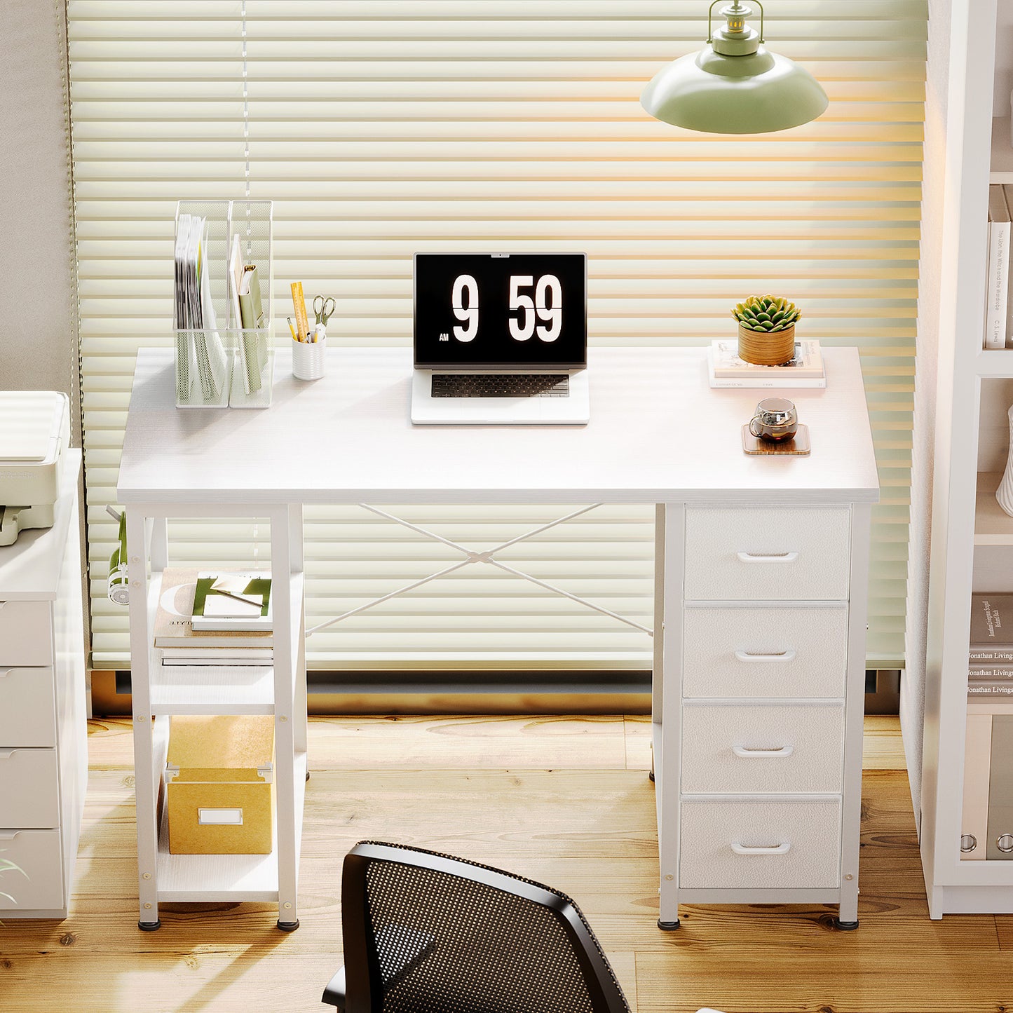 Casacomoda Computer Desk with Drawers & Storage Shelves, 40 Inch Corner Desk for Home Office Bedroom, Small Teen PC Desks with Fabric Drawer, White