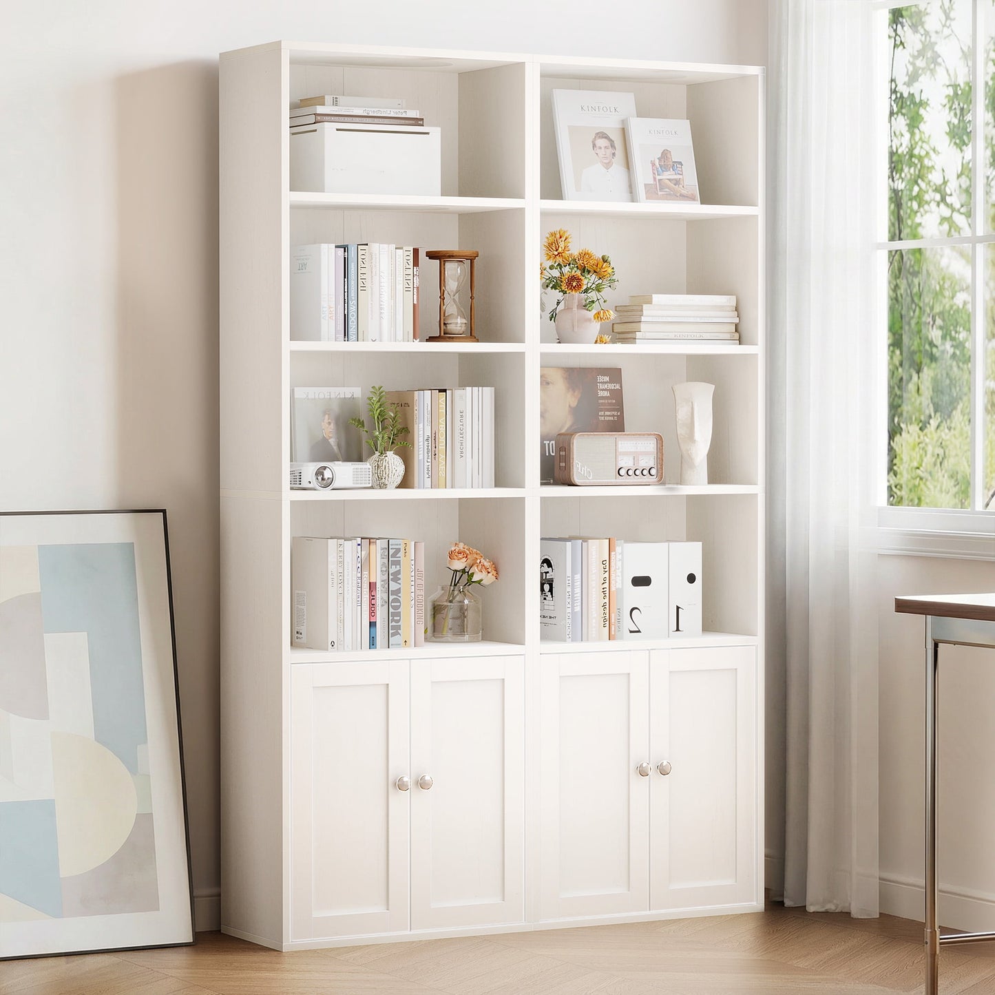 Casacomoda 6-Tier Bookcase with Cabinet, Modern Bookshelf for Home Office, Living Room or Bedroom, Easy Assembly & Stable Structure, White