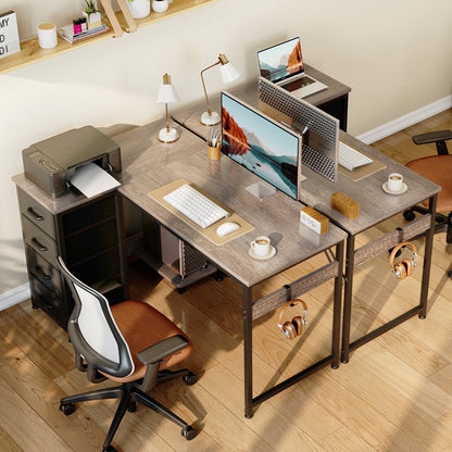 40 inch Computer Desk with 4 Fabric Drawers — Home Office Desks with Storage, Writing Desk with Side Hook, Desk Study/Work Table for Bedroom and Small Space, Oak Grey