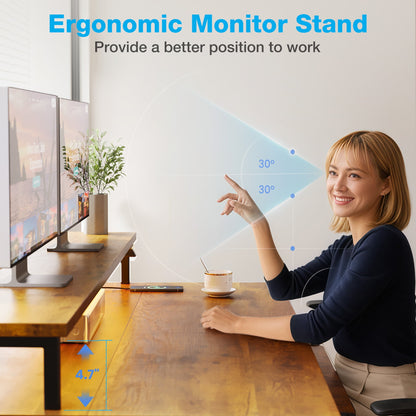 Casacomoda 55 inch Electric Standing Desk with Drawers & Keyboard Tray, Height Adjustable Gaming Desk with Power Outlets & LED Lights, Sit Stand Table with Monitor Stand for Home, Office, Vintage