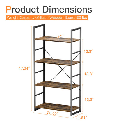 Casacomoda 4-Tier Etagere Bookcase, 47.2" H × 23.6" W, Industrial 4-Shelf Storage Rack, Black