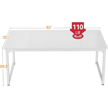 Casacomoda 63 inch Computer Desk with Headphone Hooks, Home Office Desk for Large Spaces, Simple Modern Desk for Studying & Writing, White