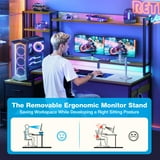 Casacomoda 55 inch Gaming Desk with LED Lights & Power Outlets, Home Office Desk with Reversible Storage Drawers & Monitor Shelves,Vintage