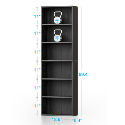 Casacomoda Tall Bookcase, Bookshelf, 6-Tier Display Storage Shelf, Space-Saving Bookshelf for Living Room, Bedroom, Home Office, Black
