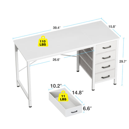 Casacomoda 40 Inch Computer Desk with Drawers , Study Table for Student, Writing Desk for Home Office, Small Table with Drawers, White
