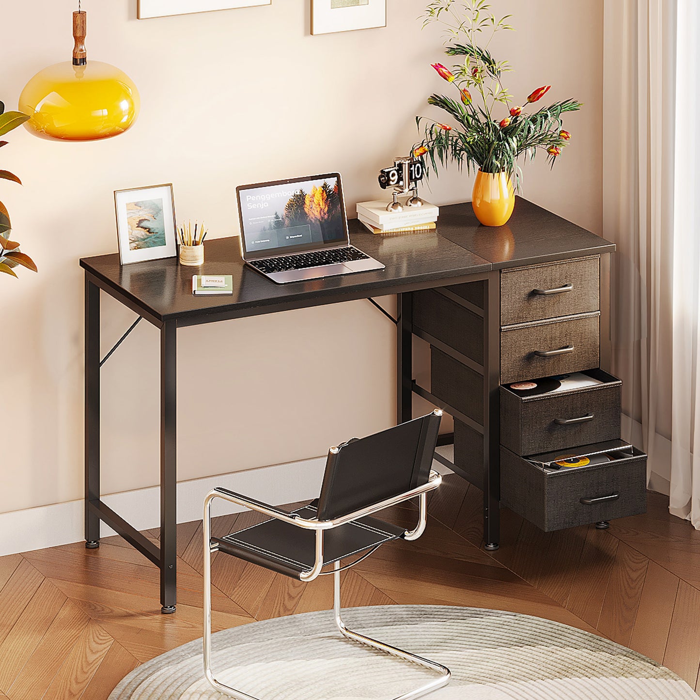 Casacomoda Computer Desk with 4 Storage Drawers , Writing Desk for Home Office, Study Work Table for Bedroom and Small Space, Black
