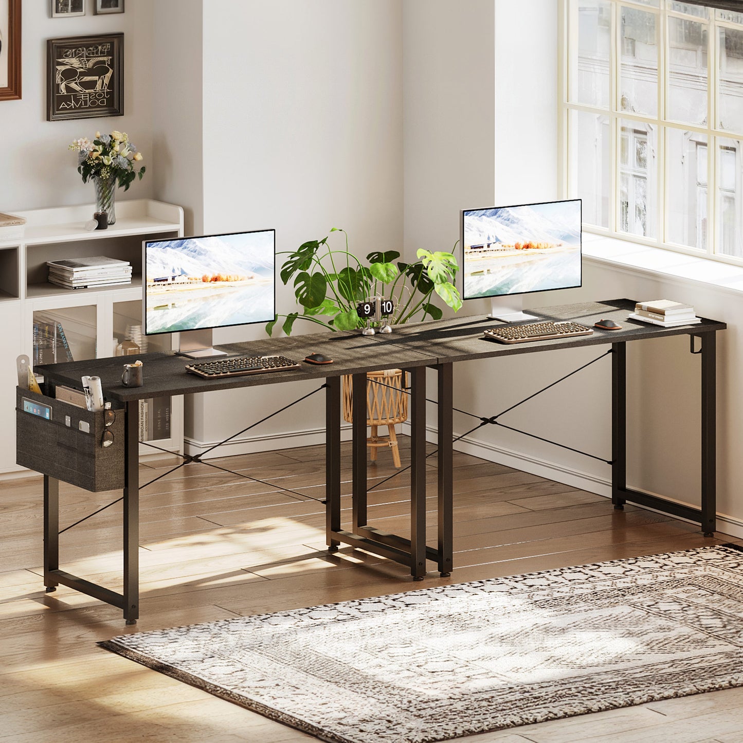 Casacomoda Computer Writing Desk 40 inch, Sturdy Home Office Table, Work Desk with a Storage Bag and Headphone Hook, Black