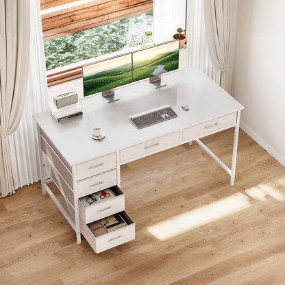 Casacomoda 48" Home Office Desk with 6 Drawers, Small Space Computer Desk with Reversible Storage, Corner Computer Desk, White