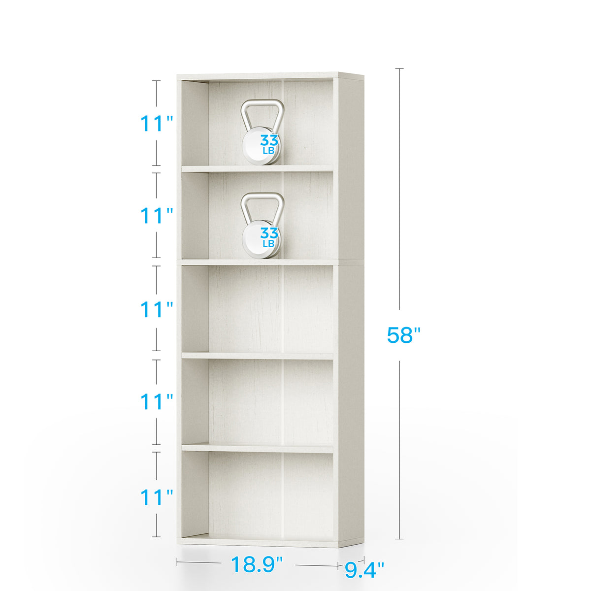 Casacomoda Tall Bookcase, Bookshelf, 5-Tier Display Storage Shelf, Space-Saving Bookshelf for Living Room, Bedroom, Home Office, Antique White