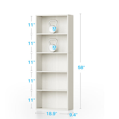 Casacomoda Tall Bookcase, Bookshelf, 5-Tier Display Storage Shelf, Space-Saving Bookshelf for Living Room, Bedroom, Home Office, Antique White