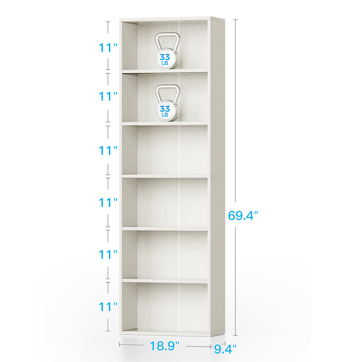 Casacomoda 6-Tier Tall Bookcase, Display Storage Bookshelf set of 2, Space-Saving Bookshelf for Living Room, Bedroom, Home Office, Vintage White, 2-Pack